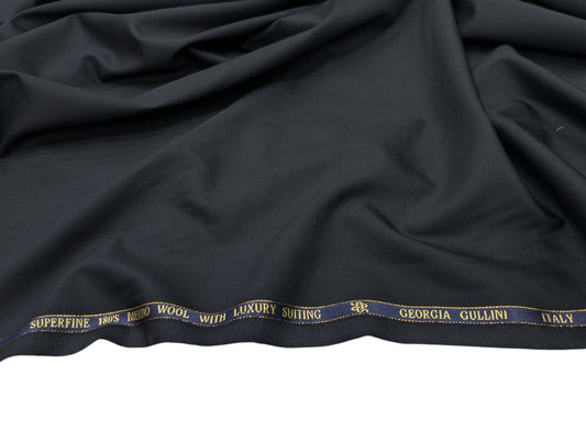 Georgia Gullini Italy 180s Merino Wool Blend Suiting Fabric (Midnight Black)