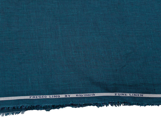 Raymond Fresco Lino 100% Pure Linen Fabric (Teal Blue Micro Check)