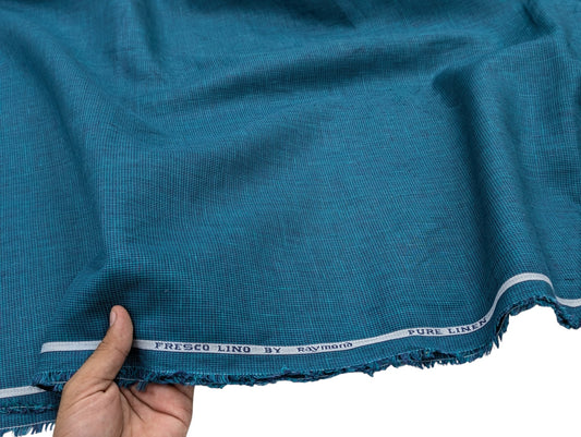 Raymond Fresco Lino 100% Pure Linen Fabric (Teal Blue Micro Check)