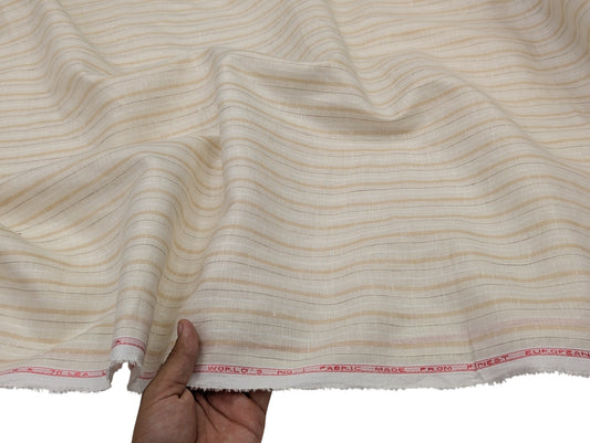 Italian Luxury 100% Pure Linen Fabric 70 Lea  (Beige & Brown Stripes)