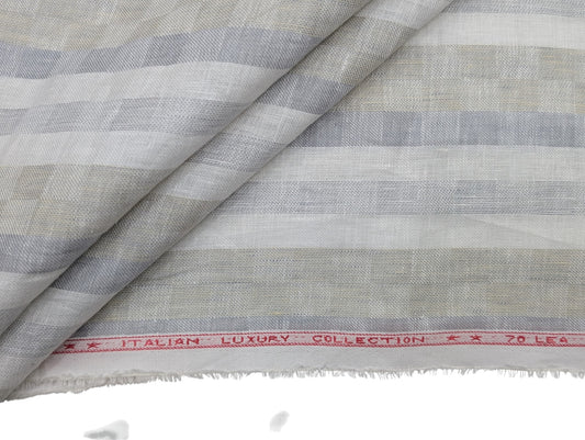 Italian Luxury Collection – Premium Striped Linen Shirting Fabric (70 Lea)(Gray)