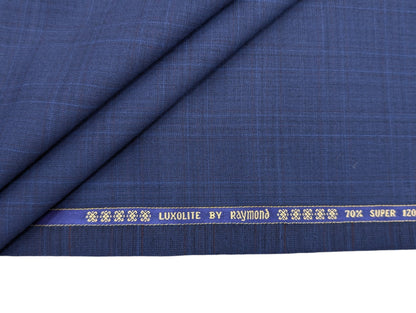 Raymond Luxolite 70% Wool Super 120's Premium Unstitched Suiting Fabric (Checkered Blue)