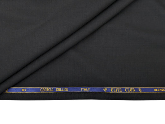Georgia Gullini Super 130's Merino Wool Blend Suiting Fabric (Luxurious Black, Smooth Plain Weave)