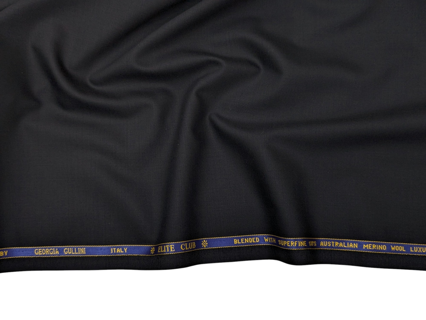 Georgia Gullini Super 130's Merino Wool Blend Suiting Fabric (Luxurious Black, Smooth Plain Weave)