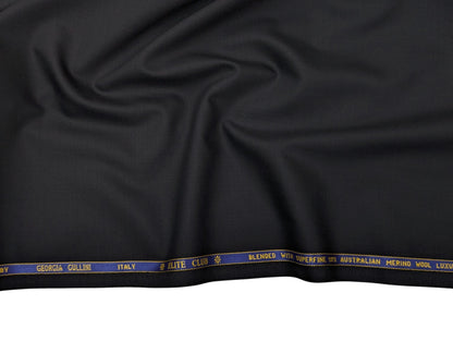 Georgia Gullini Super 130's Merino Wool Blend Suiting Fabric (Luxurious Black, Smooth Plain Weave)
