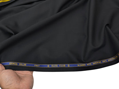 Georgia Gullini Super 130's Merino Wool Blend Suiting Fabric (Luxurious Black, Smooth Plain Weave)