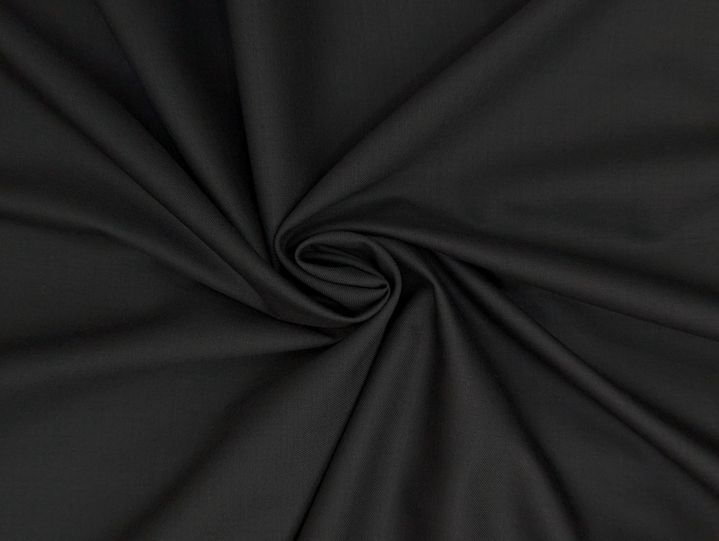 Georgia Gullini Super 130's Merino Wool Blend Suiting Fabric (Luxurious Black, Smooth Plain Weave)