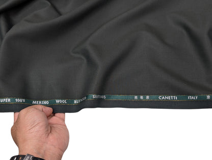 Canetti Italy Super 100's Merino Wool Blend Suiting Fabric (Bottle Green, Subtle Weave)