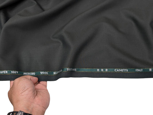 Canetti Italy Super 100's Merino Wool Blend Suiting Fabric (Bottle Green, Subtle Weave)