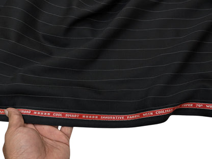 Raymond The Revolution Collection Super 70's Wool blend Suiting Fabric (Noir Black, Pinstripes)