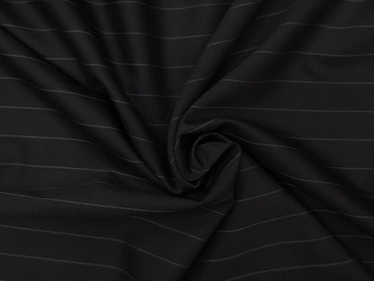 Raymond The Revolution Collection Super 70's Wool blend Suiting Fabric (Noir Black, Pinstripes)