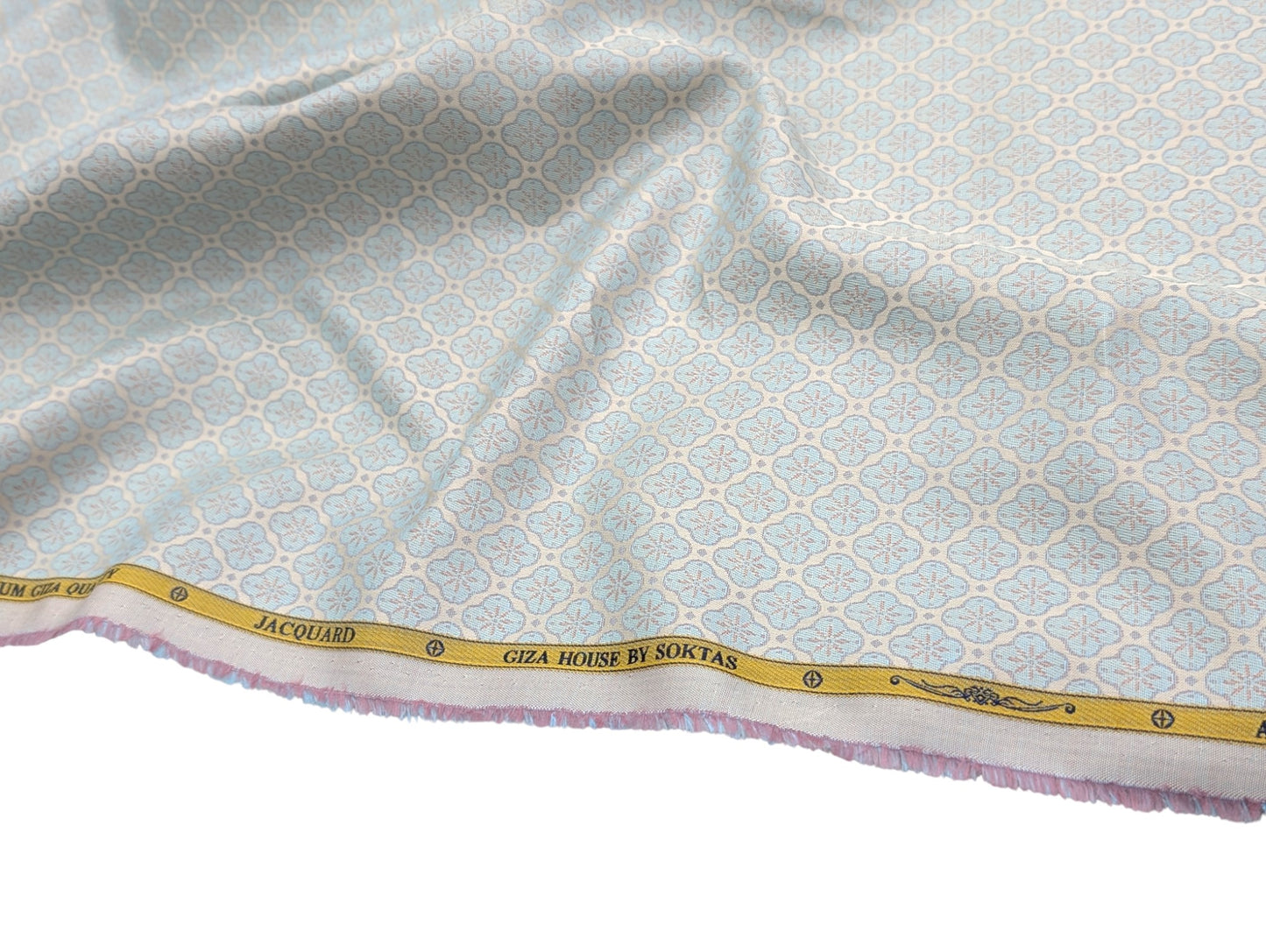 Giza House by Soktas Jacquard Premium Cotton Shirting Fabric (Pastel Blue Motifs)