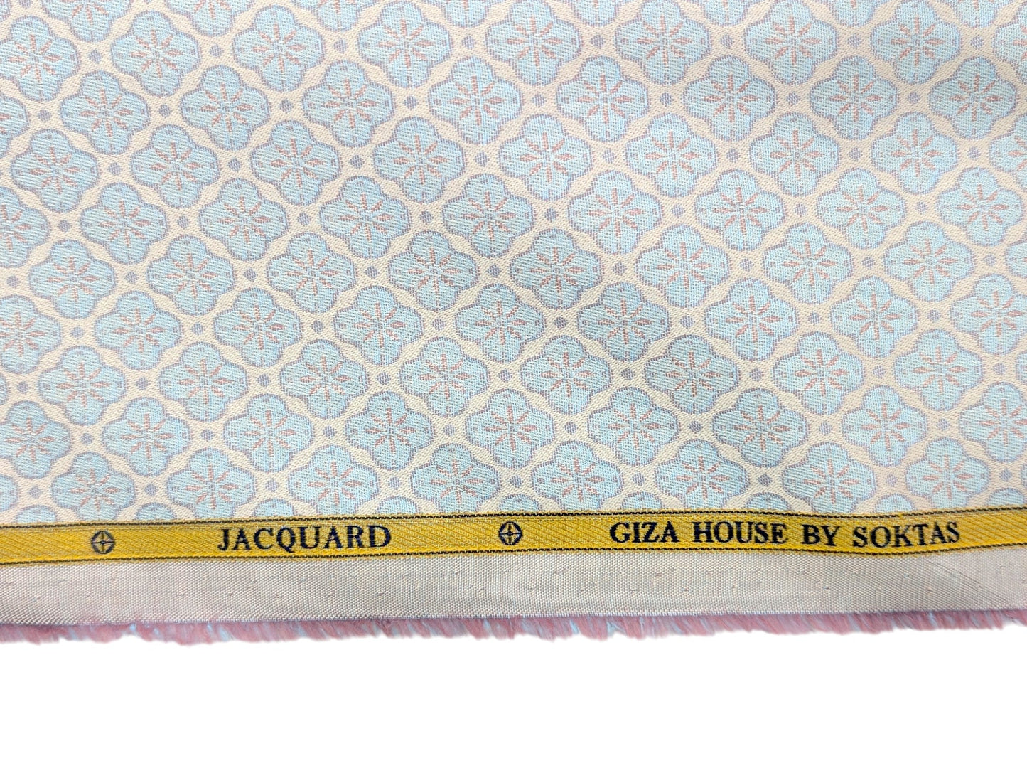 Giza House by Soktas Jacquard Premium Cotton Shirting Fabric (Pastel Blue Motifs)