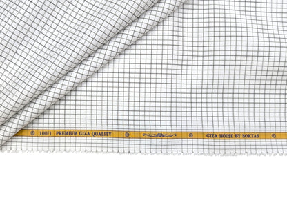Giza House by Soktas 100/1 Premium Giza Cotton Shirting Fabric (White & Brown Checks)