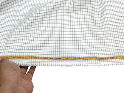 Giza House by Soktas 100/1 Premium Giza Cotton Shirting Fabric (White & Brown Checks)