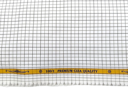 Giza House by Soktas 100/1 Premium Giza Cotton Shirting Fabric (White & Brown Checks)