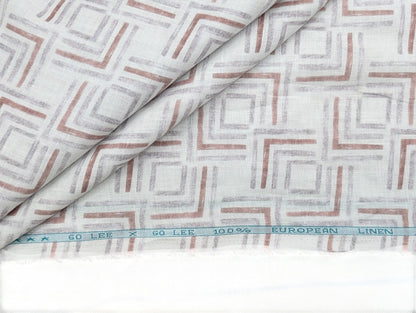 100% Pure European Linen 60 LEA Shirting Fabric (White, Maroon & Grey, Printed)