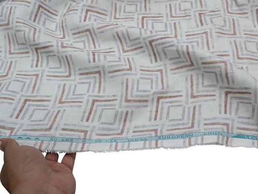 100% Pure European Linen 60 LEA Shirting Fabric (White, Maroon & Grey, Printed)
