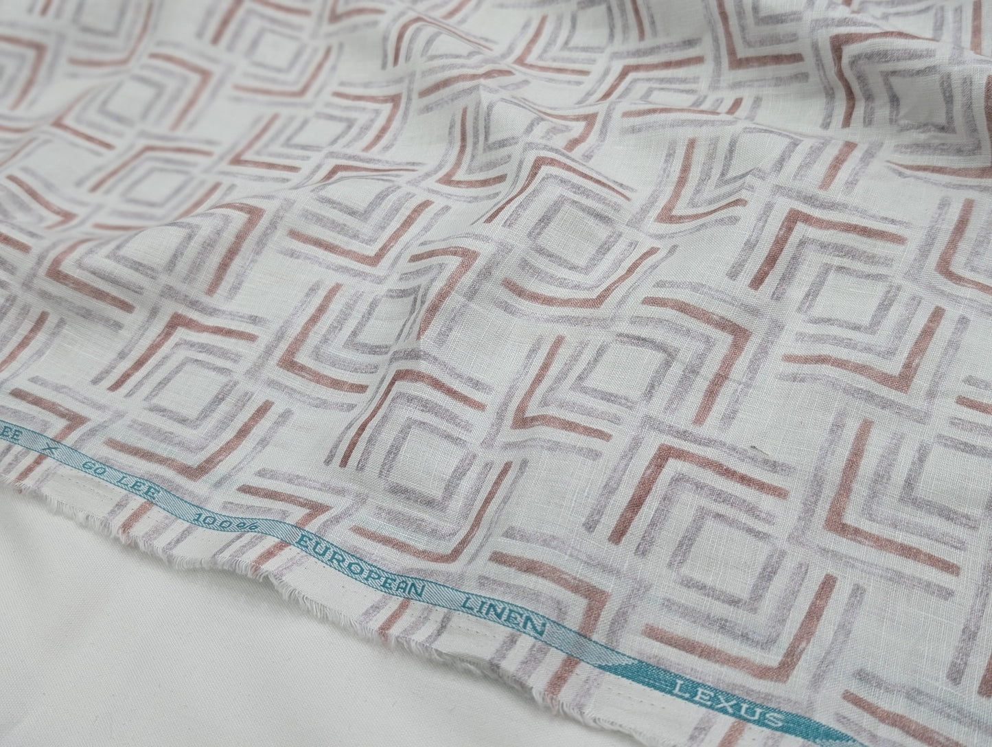 100% Pure European Linen 60 LEA Shirting Fabric (White, Maroon & Grey, Printed)