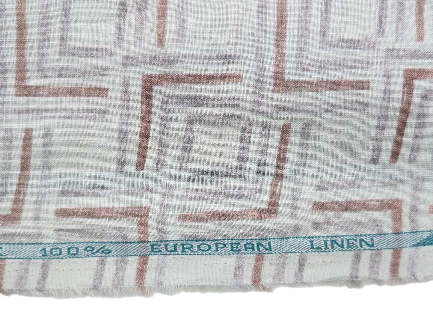 100% Pure European Linen 60 LEA Shirting Fabric (White, Maroon & Grey, Printed)