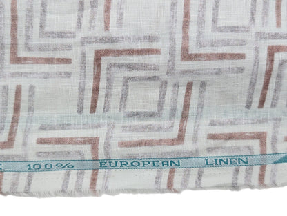 100% Pure European Linen 60 LEA Shirting Fabric (White, Maroon & Grey, Printed)