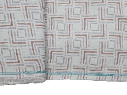 100% Pure European Linen 60 LEA Shirting Fabric (White, Maroon & Grey, Printed)
