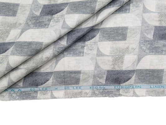 100% Pure European Linen 60 LEA Shirting Fabric (Grey, Printed)