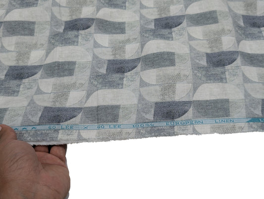 100% Pure European Linen 60 LEA Shirting Fabric (Grey, Printed)