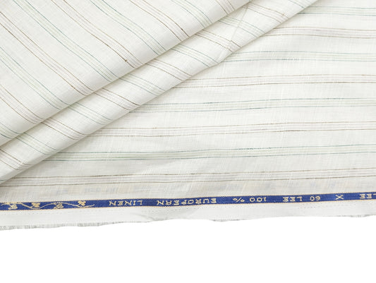 100% Pure European Linen 60 LEA Shirting Fabric (Green & Maroon , Multistripes)