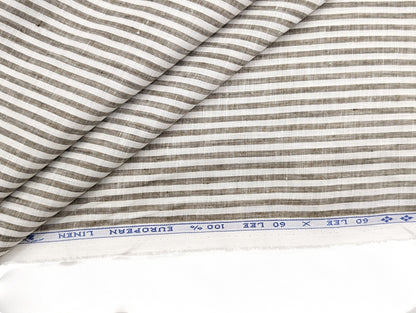 100% Pure European Linen 60 LEA Shirting Fabric (Brown, Stripes)
