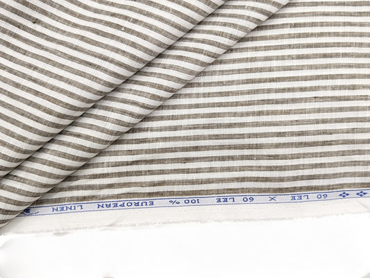 100% Pure European Linen 60 LEA Shirting Fabric (Brown, Stripes)
