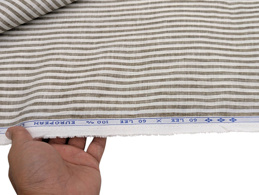 100% Pure European Linen 60 LEA Shirting Fabric (Brown, Stripes)