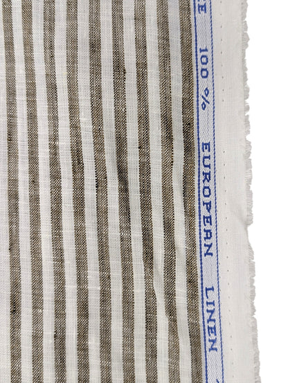 100% Pure European Linen 60 LEA Shirting Fabric (Brown, Stripes)