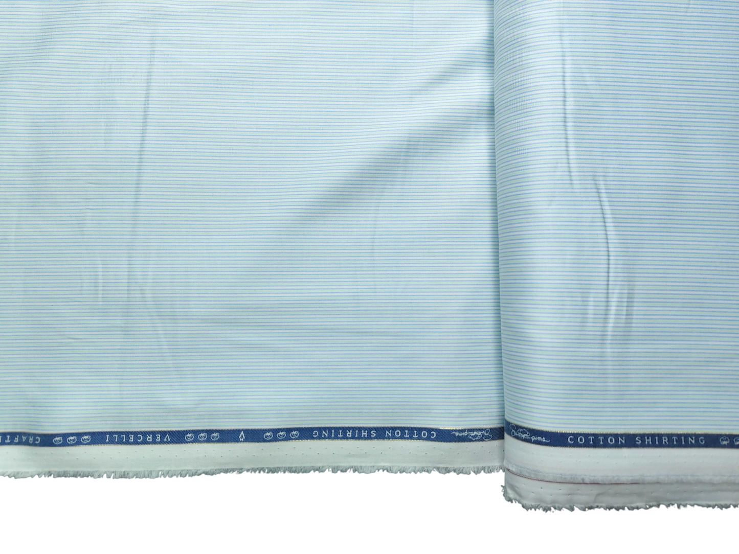 Vercelli Italy 2/120s Finest Supima Cotton Shirting Fabric (White,Blue & Green, Stripes)