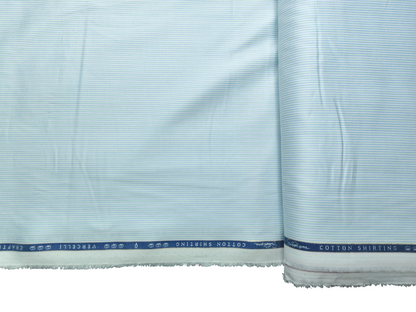 Vercelli Italy 2/120s Finest Supima Cotton Shirting Fabric (White,Blue & Green, Stripes)