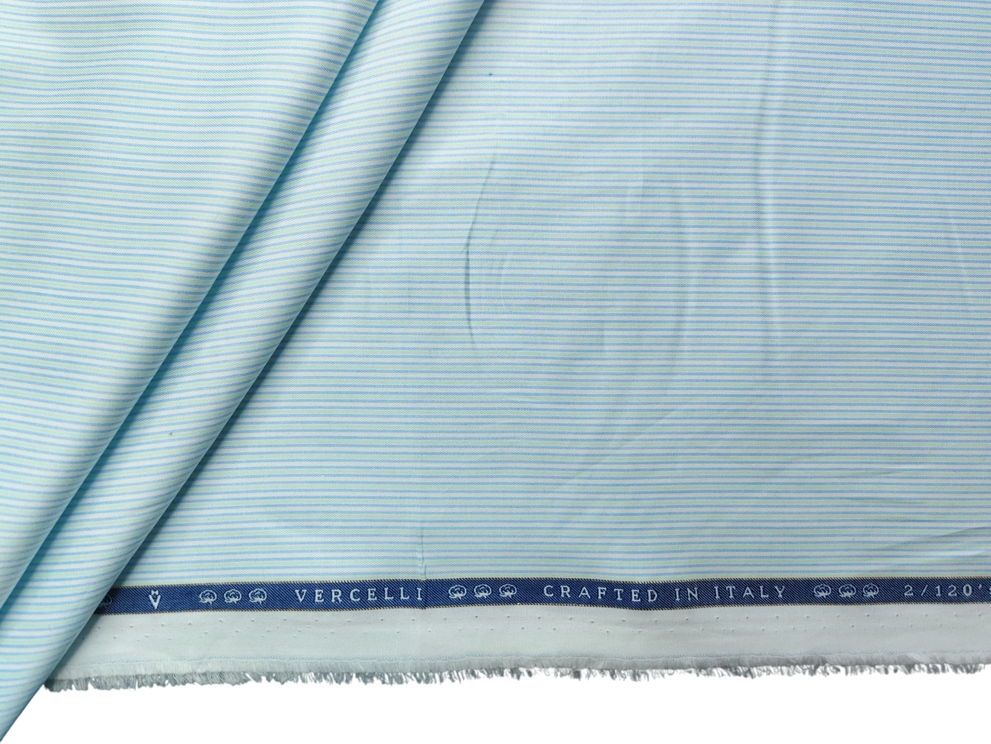 Vercelli Italy 2/120s Finest Supima Cotton Shirting Fabric (White,Blue & Green, Stripes)