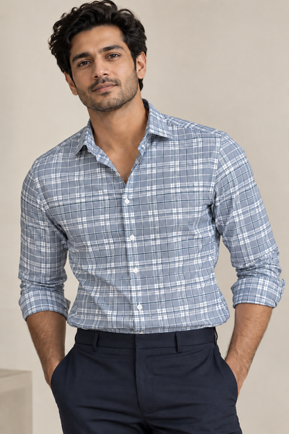 Canetti Italy Premium Tencel Giza Soft Touch Shirting Fabric (Grey, Checks)