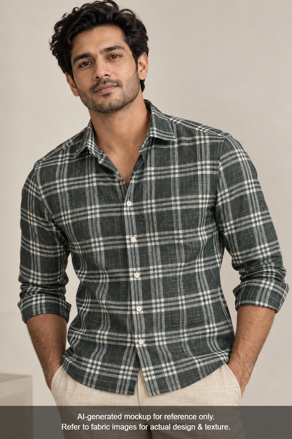 100% Pure Linen 60 LEA Shirting Fabric Shirting Fabric (Charcoal & White, Checks)
