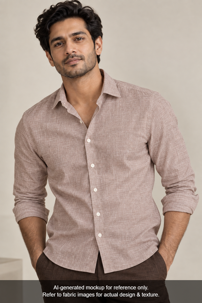 100% Pure Linen 60 LEA Shirting Fabric (Pastel Brown, Plain)