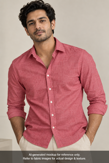 100% Pure Linen 60 LEA Shirting Fabric (Rose Pink, Plain)