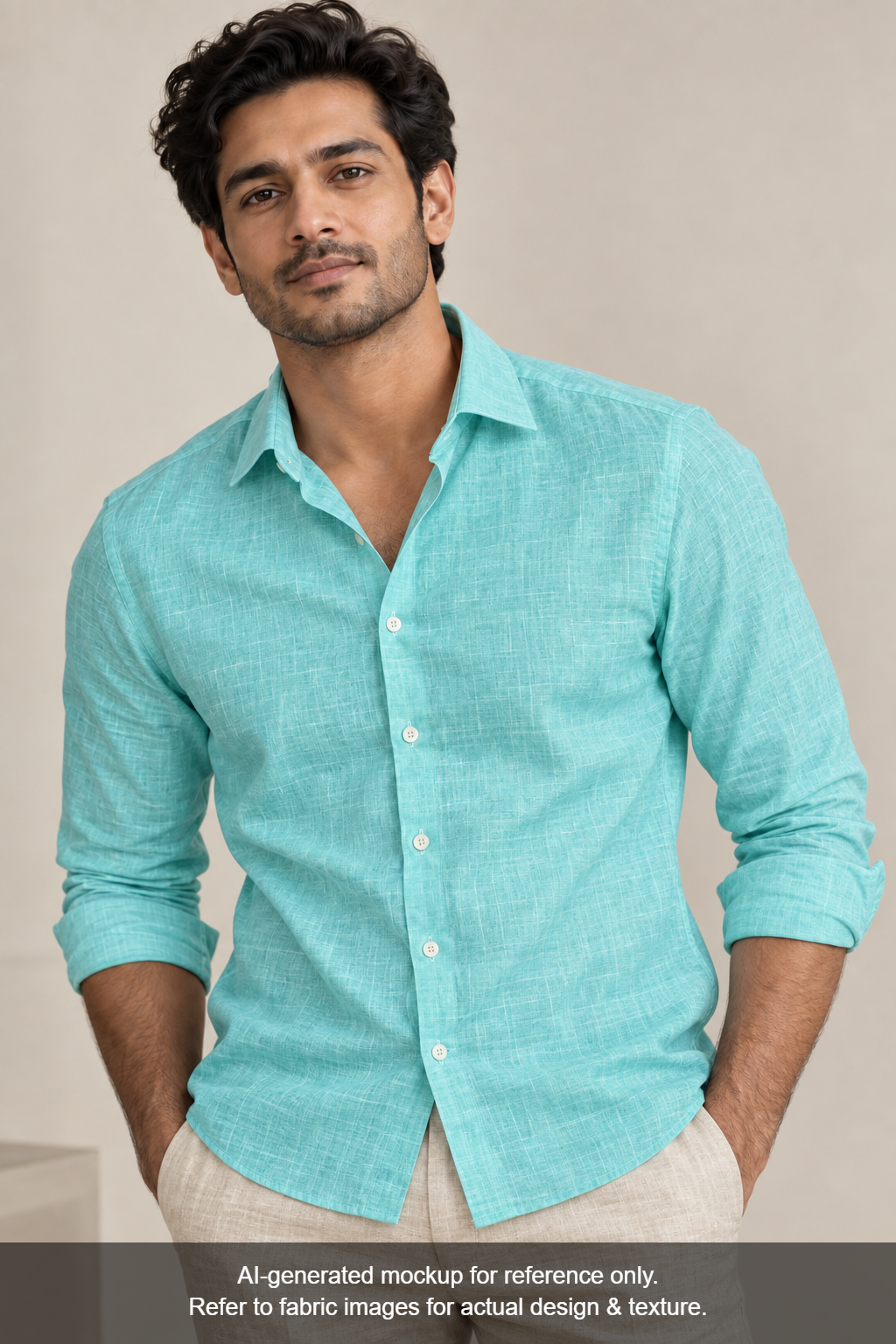 100% Pure European Linen 60 LEA Shirting Fabric (Ice Blue, Plain)