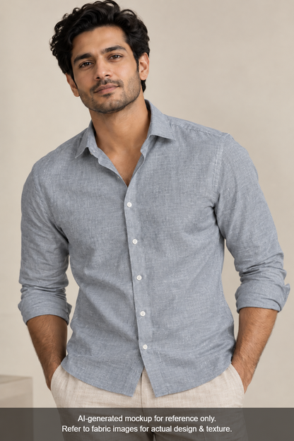100% Pure Linen 60 LEA Shirting Fabric (Steel Grey, Plain)