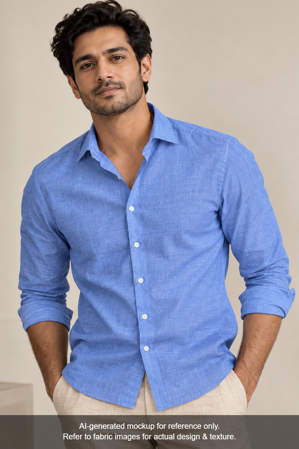 100% Pure Linen 60 LEA Shirting Fabric (Classic Blue, Plain)