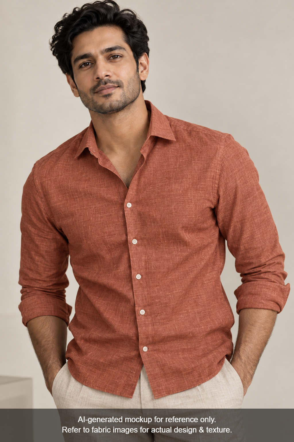 100% Pure Linen 60 LEA Shirting Fabric (Rust, Plain)