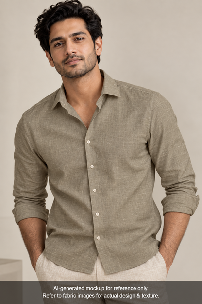 100% European Linen Shirt Fabric (Dusty Olive Green) - 60 LEA