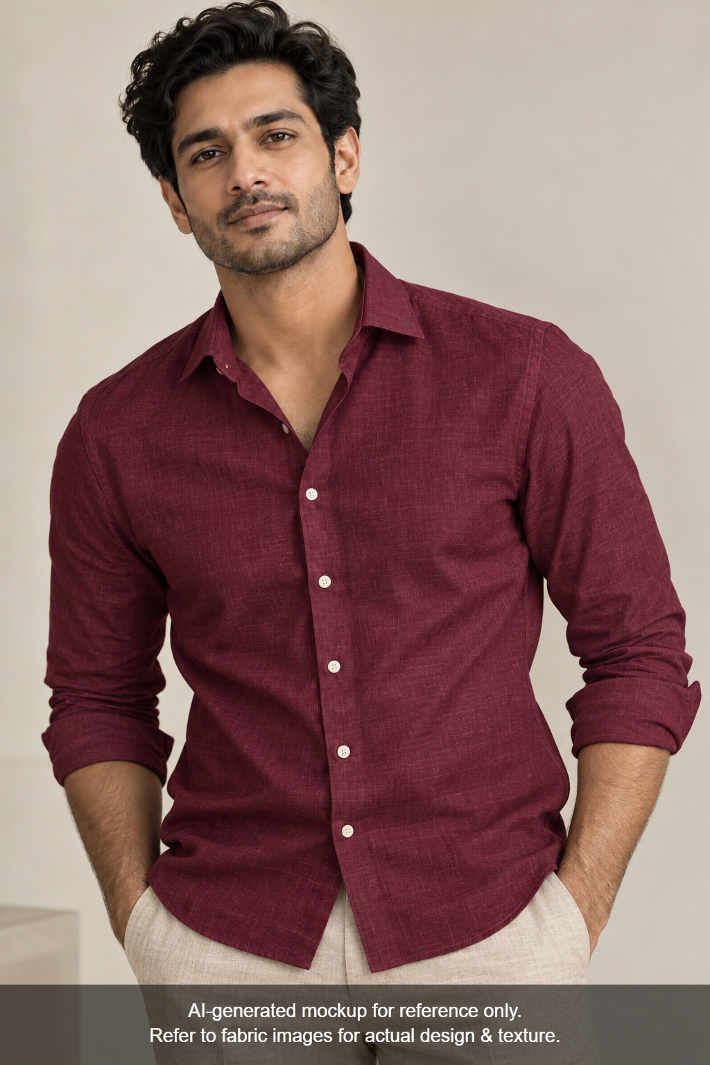 100% Pure European Linen 40 LEA Shirting Fabric (Maroon, Plain)