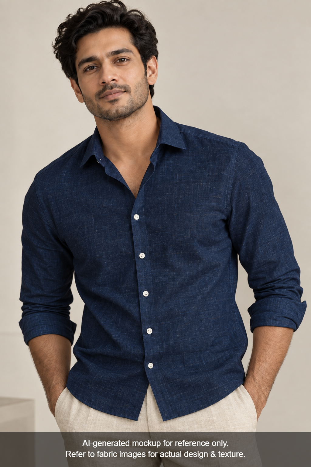 100% Pure European Linen 60 LEA Shirting Fabric (Navy Blue, Plain Weave)