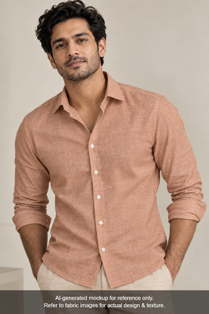 Premium Linen Lyocell Blended Shirting Fabric (Pastel Peach, Plain)