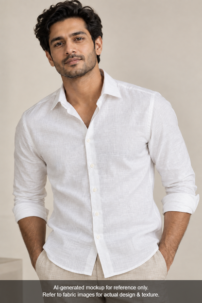 Murano Di Italia 100% Pure European Linen Shirting Fabric - 70 Lea (White)
