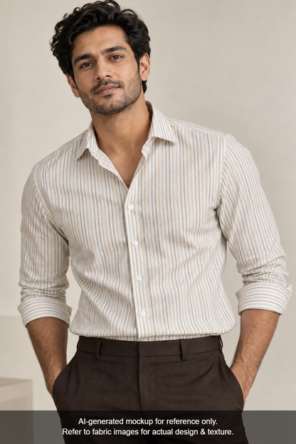Grasim By Aditya Birla Group 100% Pure Cotton Shirting Fabric (Brown & Grey , Multistripes)